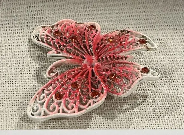 VTG Y2K Hot Ombre Pink Butterfly Brooch Pin Rhinestones Fairy Whimsical Party