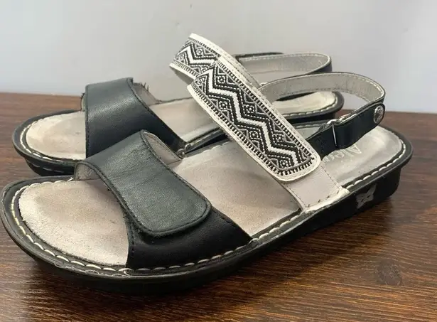 Alegria Women's Leather Aztec Embroidered Two Strap Sandals Size 39 EU