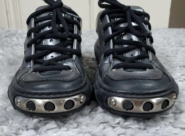 New Rock M.5514 Crater Gray Silver Black Metallic Leather Boots EU Size 39 Punk