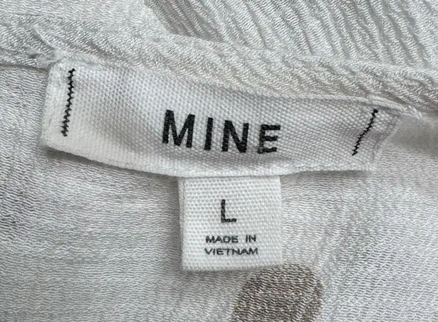 Mine White Mini Dress w/ Tan Polka Dots and Ruffled Hem & Sleeves Women’s Large