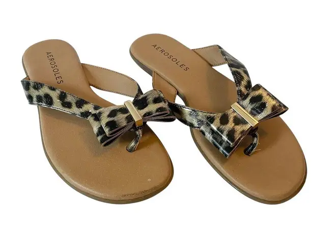 Aerosoles Leopard Cassville Bow Thong Sandals Comfort Flats Slip On Shoes Size 7