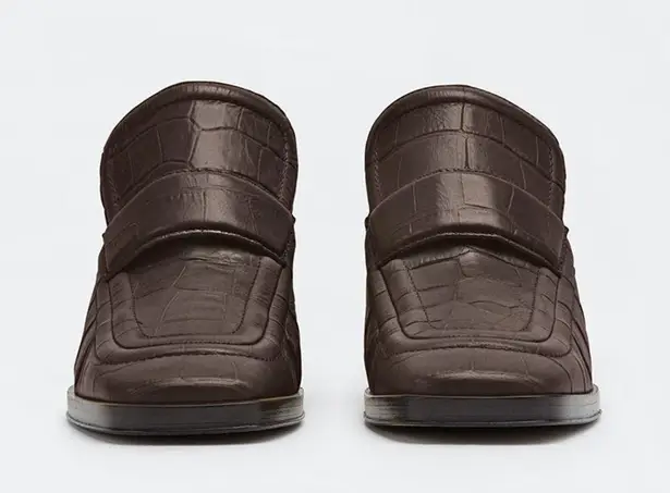 Bottega Veneta Croc Embossed Square Toe Slip On Loafer Mules Heels