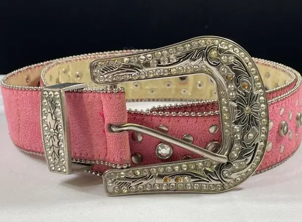 Pink Studded Leather Belt With Rhinestone Buckle SKIU 7590
