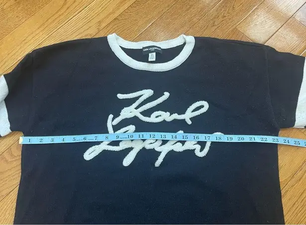 Karl Lagerfeld Signature Logo Striped Pullover Long Sleeve Cotton Sweater Sz L