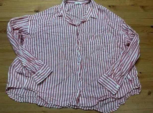 A loves A A Love A Thin Boxy Beachy Resort Loose Button Up Women Large Striped Preppy Top