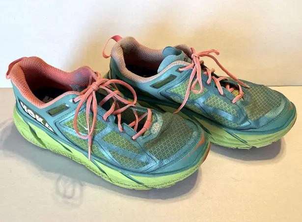 Hoka One One Womens Size 9 Shoes Clifton 1 Athletic Aqua Coral *FLAWED THRASHED