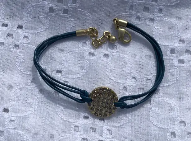 Lia Sophia Vintage Beautiful Bracelet W Blue Cord And Rhinestone Disc Center