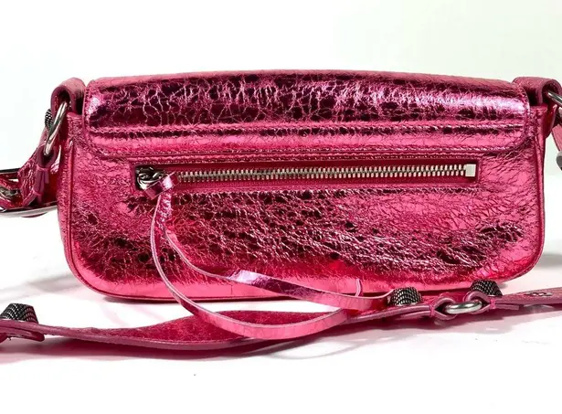Balenciaga XSmall Le Cagole Metallic Leather Shoulder Bag Pink NEW