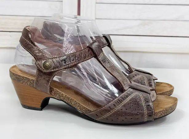 Taos Teezer Cork Sole Strappy Leather Block Heel Sandals Brown 8 Boho Hipster