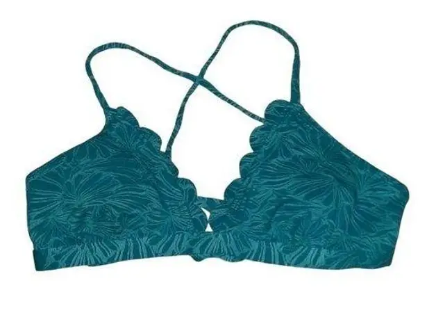 Teal Floral Bikini Top Size Medium Blue