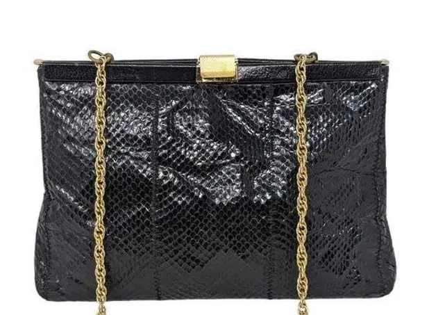 Vintage Palizzio Reptile Snake Skin Crossbody Evening Clutch Bag Black