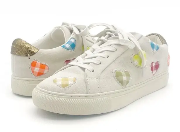 Kurt Geiger Lane Love Sneaker Low Top Lace Up Shoes Gingham Hearts Size 38 | 7.5