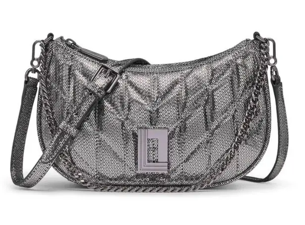 Karl Lagerfeld NWOT Lafayette Shoulder Bag Sequns 100% Goat Leather Grey