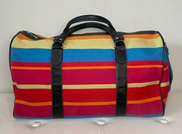 Pineda Covalin Mexico Aztec Multicolor Stripes Canvas Duffle Weekender Bag