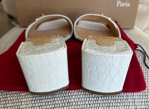 Christian Louboutin  Lock Art Slide Sandals in White Croc