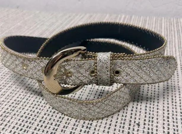 Elite Vintage sparkle glitter metallic silver gold belt 36” long