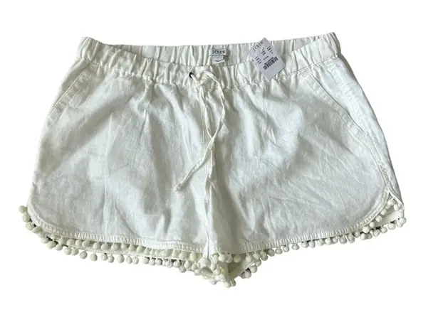 J CREW Cream Linen Blend Pom Fringe Shorts Size M NEW Size M
