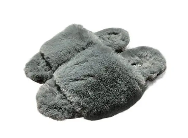 Twelve AM Gray Fluffy Slippers Faux Rabbit Indoor Outdoor Sz 11 Bedroom Shoes