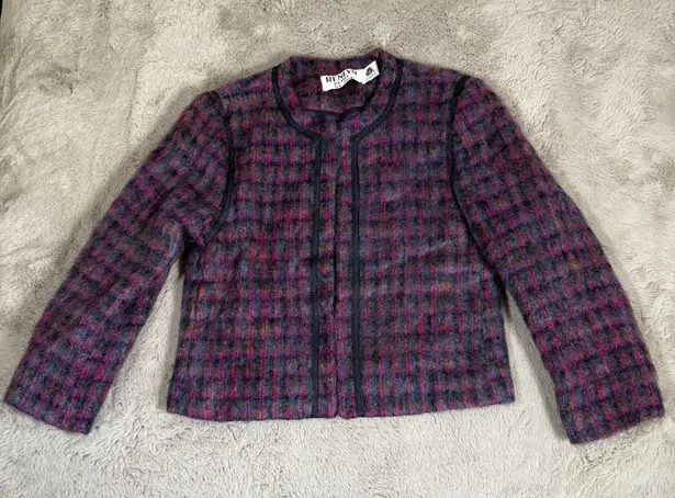 Renlyn Petite Plaid Wool Blend Jacket Career Wear Made in USA Size 8 Vintage Purple