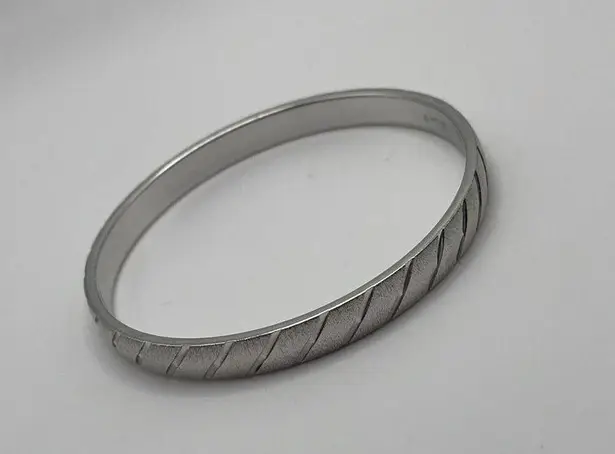 Monet Vintage Signed  - Silver Tone Bangle Bracelet Etched Stripes