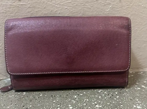 Guano Tong Genuine Leather Wallet Maroon Trifold RFID Organizer Zip Pocket Red