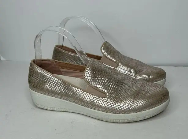 FitFlop Gold Metallic Slip-On sneakers shoes 8.5 reptile snake print