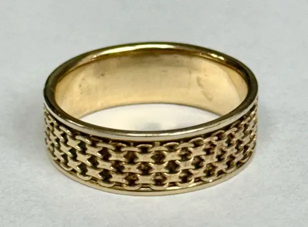 Gold Tone Woven Band Ring AK 925 Turkey Sterling Silver Band Ring Size 9 EUC