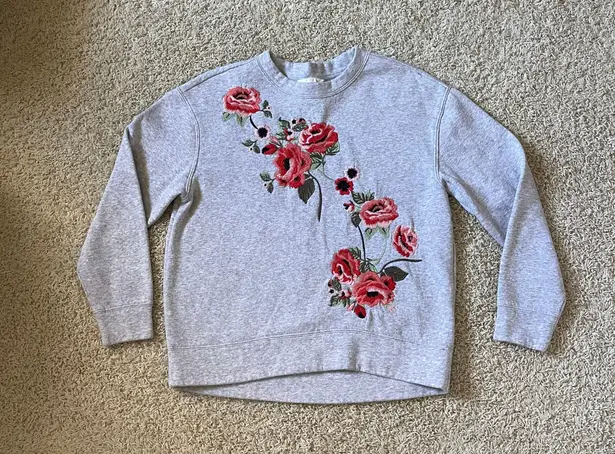 H&M Floral Embroidered Crewneck Sweater 