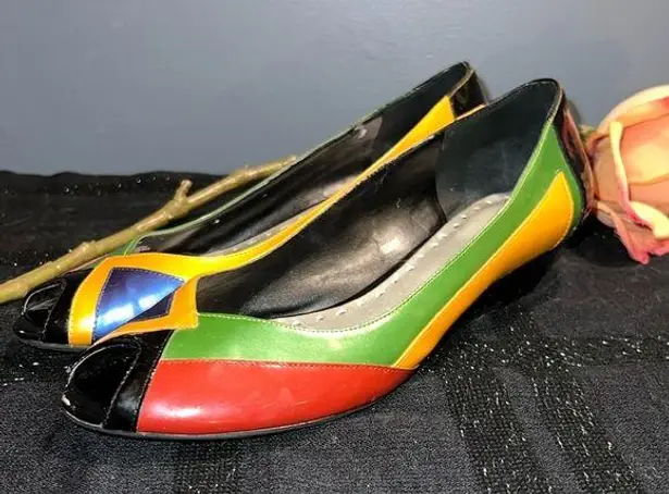 BCBGirls Size 7.5 Peeptoe Colorblock Wedges