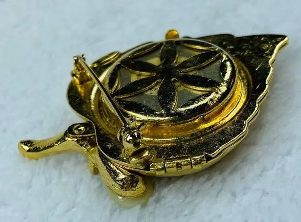 Avon Solid Perfume Jewelry Pin Brooch Puffed Leaf Gold Tone Faux Pearl Accent