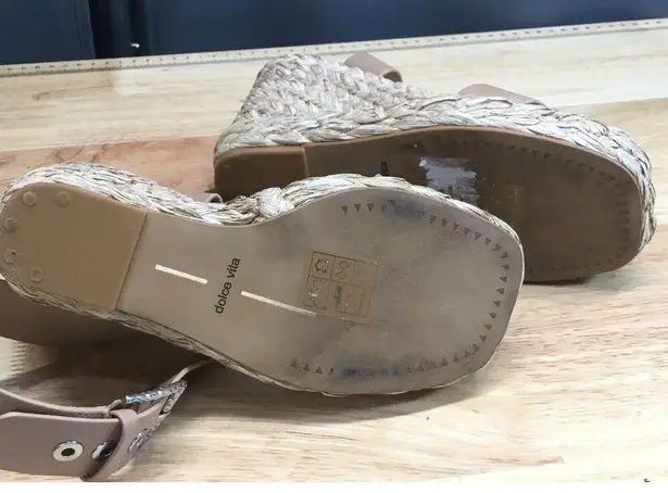 Dolce Vita Aldona Wedge Heel Sandal Women's 5.5 Gray Leather Ankle Buckle Strap