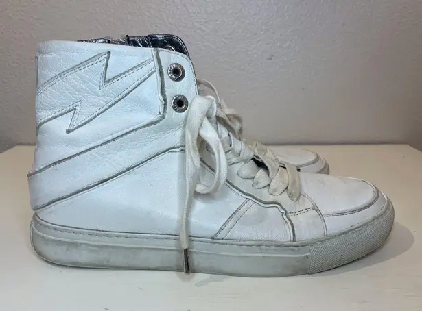 Zadig & Voltaire Women's White High-Top with Zipper Leather Sneakers Size 8 (39)