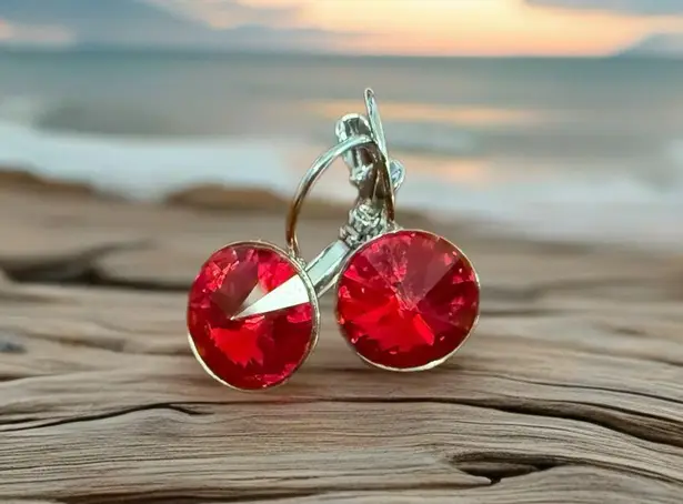 Handcrafted earrings with scarlet red sparkly Swarovski crystal