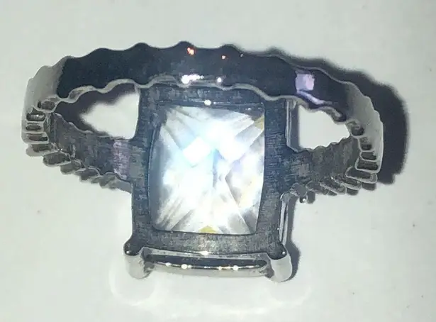 Size 8 Silver Tone Emerald Cut CZ Rhinestone Cocktail Statement Ring