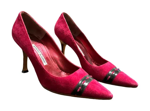 Manolo Blahnik Manolo Blahnik women's vintage red black suede pointed heels size 38 - Image 1