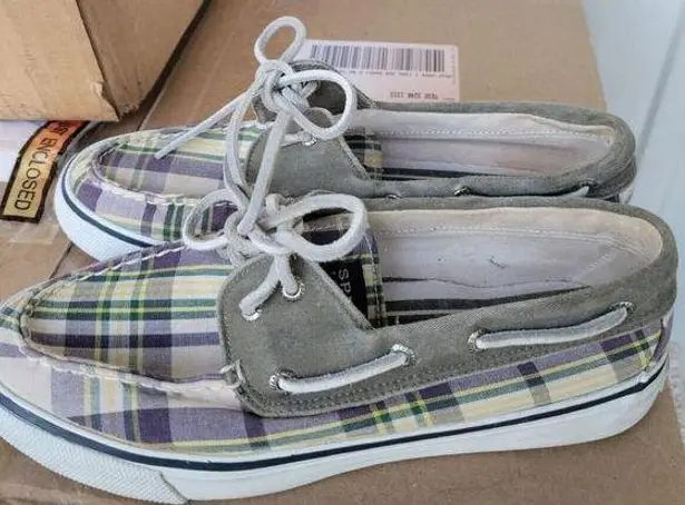 Sperry  Top-Sider 2 Eye Boat Shoes, #9561341  Taupe/ Navy /Wht Plaid, Wom…