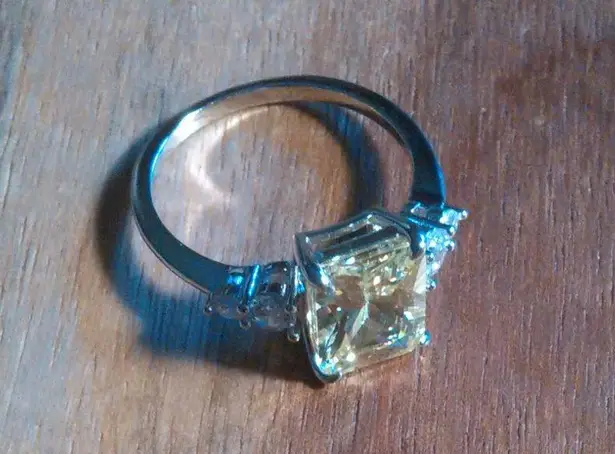 Simulated Peridot and White Diamond Sterling Silver Ring (Size 6)