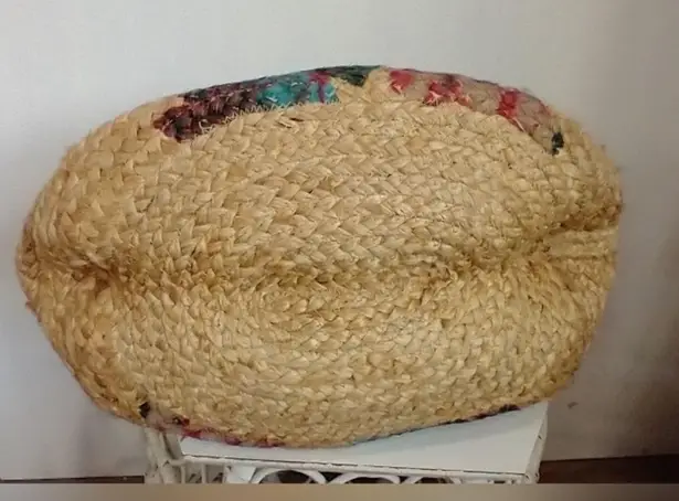 Antik Kraft | Large Floral Jute Tote Square Wooden Handles Boho Blue Red Pink