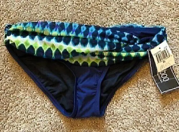 NEW NWT 2BAMBOO Navy Blue Green White Geometric Mesh Waist Boho Bikini Bottom XS