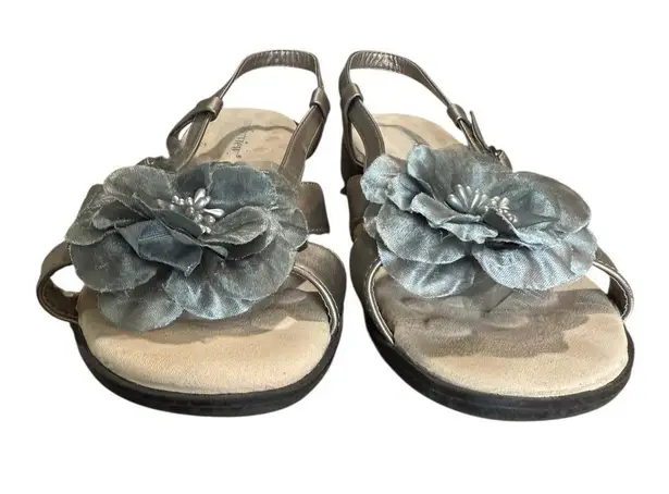 Comfortview Women's Silver Sandals with Floral Accent