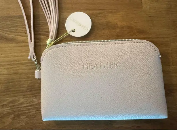 “Heather” Wristlet Clutch Pouch NWT Heather Engraved Pink