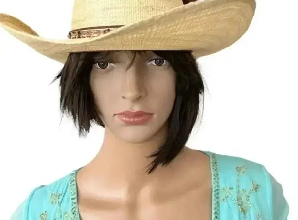 The Great Western Feather Straw Cowboy Cowgirl Hat Unisex, Country, Coachella, Tan