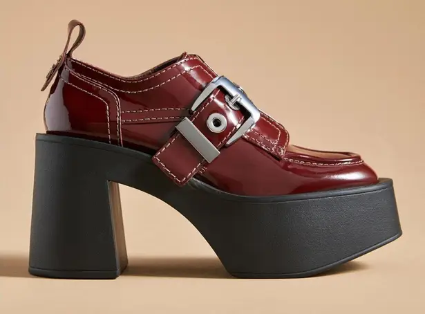 Larroude Stewart 100mm Patent Leather Platform Oxfords in Maroon Red Size 7