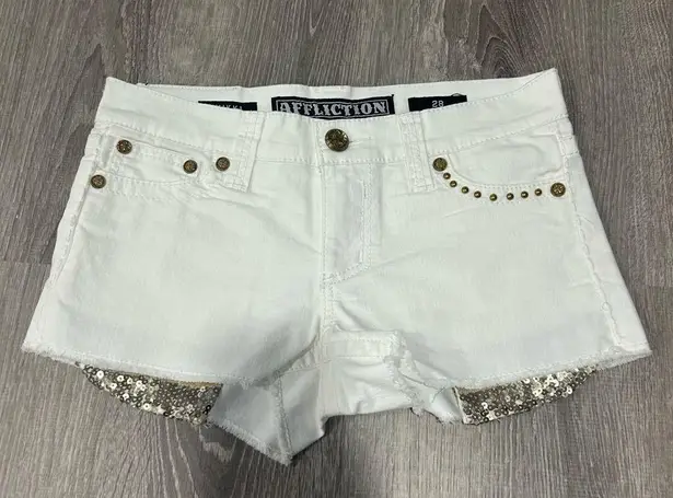 Affliction NEW Vikki Studded White Cut Off Shorts Y2K Size 28