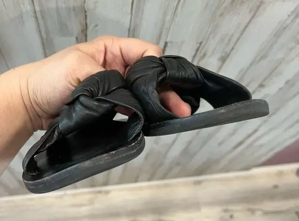 Sol Sana Black Leather Paradise Slide Sandals