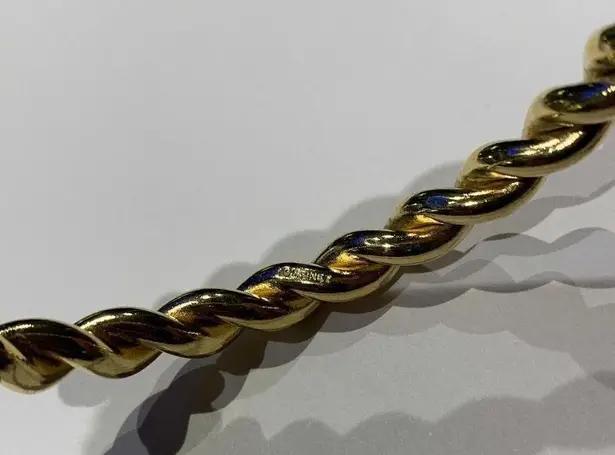 Monet Signed  Gold Tone Heavy Twisted Costume Bangle Bracelet