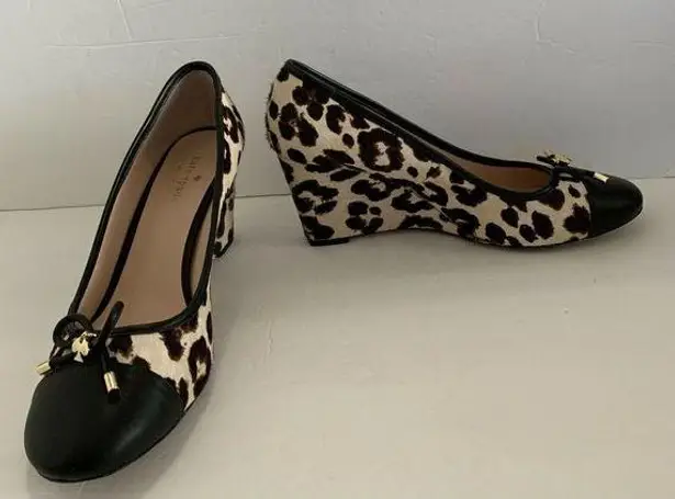 Kate Spade  Black Animal Print Wedge Shoes 10.5 M Real Fur Excellent RARE HTF