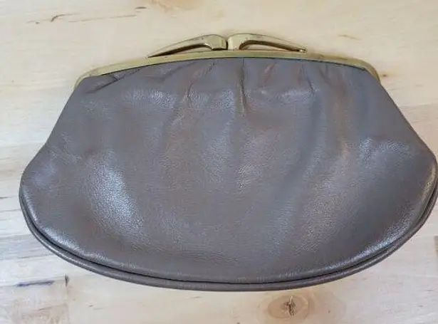 Vintage Clasp Clutch Pocketbook Womens 7" Gray Gold Frame Purse Evening Bag