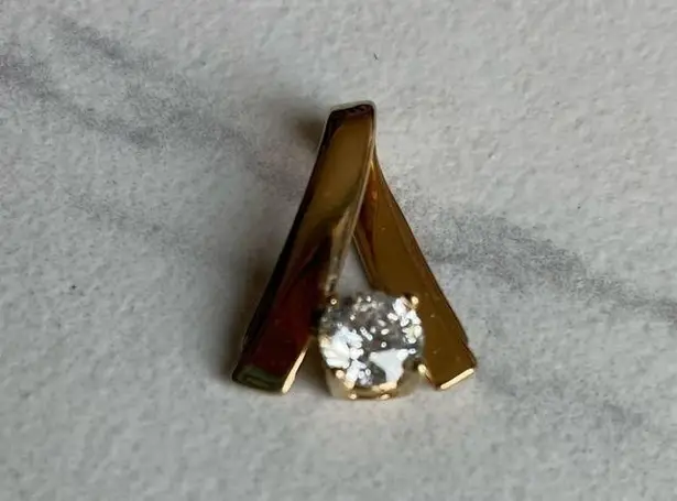 Vintage UTC 925 Sterling Silver CZ Pendant Ribbon Round Cubic Zirconia Sparkly Gold