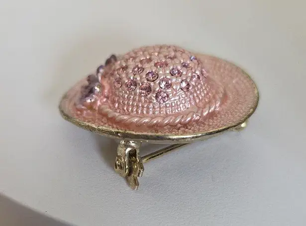 Gold and Pink Hat With Purple Flowers Brooch Pin